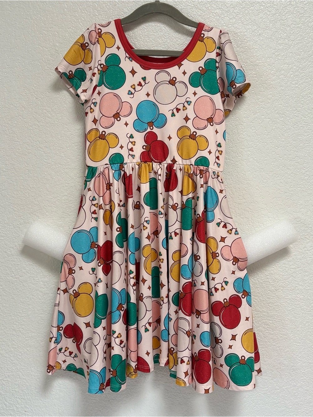 Girls Pink Multicolor Minnie Mouse 
Balloon Print Twirl Dress